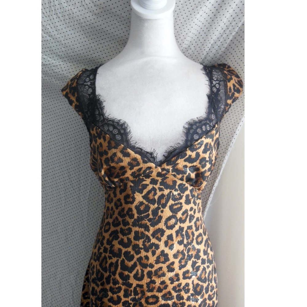 NEW FREE PEOPLE Leopard ANIMAL Print Foolish Heart LACE TRIM Satin SLIP DRESS XL - Picture 7 of 16